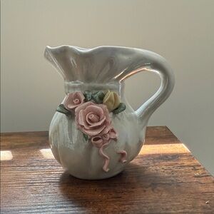 Floral Ceramic Bud Vase with Pink and Yellow Accents